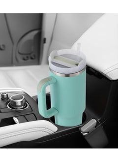 BUPY 40 oz Tumbler with Handle and Straw Lid 2-in-1 Stainless Steel Vacuum Insulated for Hot and Cold Beverages Travel Mug Gift for Car Gym Camp Home Office, Green  - Image 5