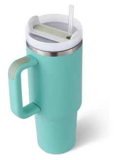 BUPY 40 oz Tumbler with Handle and Straw Lid 2-in-1 Stainless Steel Vacuum Insulated for Hot and Cold Beverages Travel Mug Gift for Car Gym Camp Home Office, Green  - Image 3