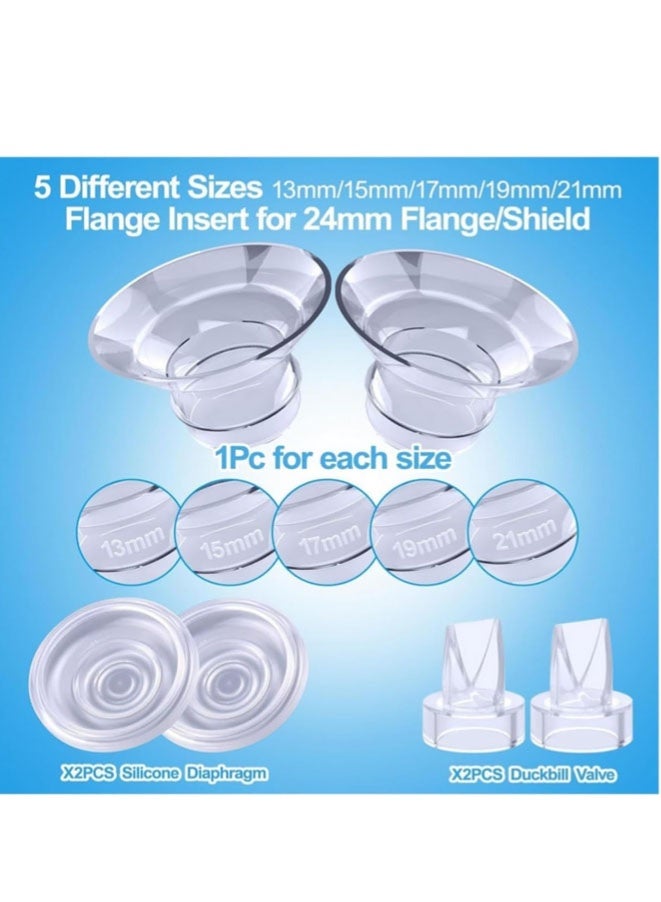 FASHION MANIA Flange Inserts 13/15/17/19/21mm for Momcozy Wearable Breast Pump S12 Pro/S9 Pro/S12/S9, for TSRETE/Spectra/Medela 24mm Shields/Flanges, Include Silicone Diaphragm & Duckbill Valve - Image 2