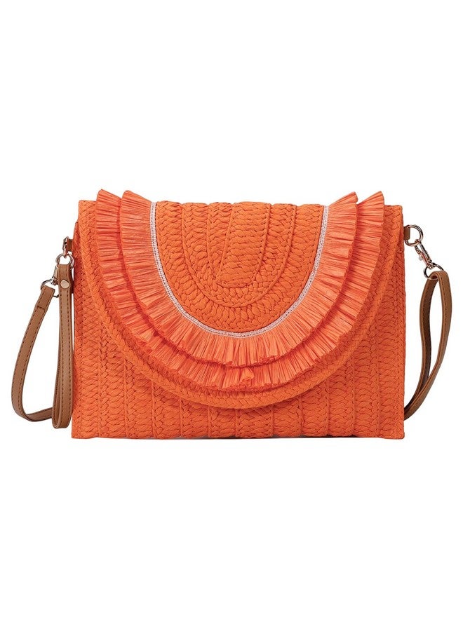 Gets Straw Clutch Bags For Women Handmade Woven Summer Beach Envelope Purse Wallet Crossbody Bag With Strap (3Orange) - Image 1