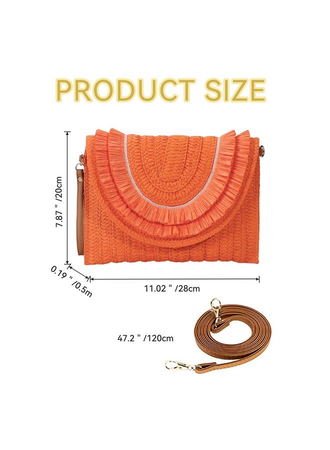 Gets Straw Clutch Bags For Women Handmade Woven Summer Beach Envelope Purse Wallet Crossbody Bag With Strap (3Orange) - Image 2