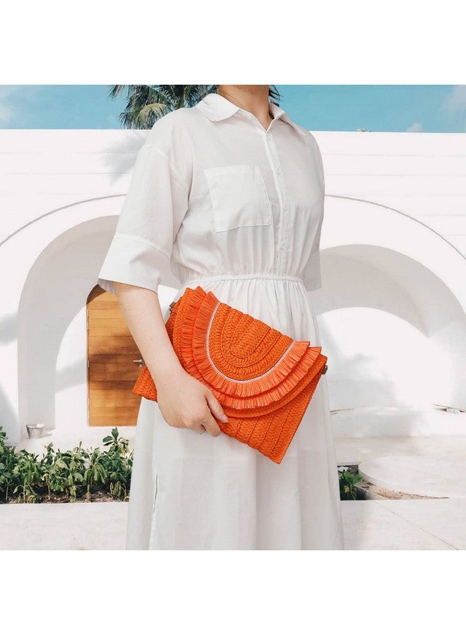 Gets Straw Clutch Bags For Women Handmade Woven Summer Beach Envelope Purse Wallet Crossbody Bag With Strap (3Orange) - Image 4