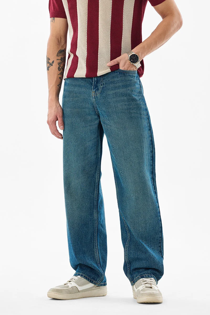 سنيتش Blue Solid Loose Fit Casual Jeans