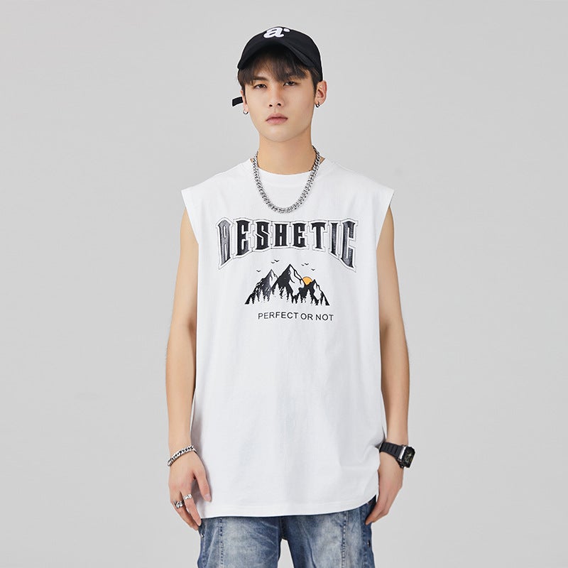 3218 | Large size men''s vest men''s ins Tide brand large size loose fat casual sports all-match sleeveless T-shirt - Image 1