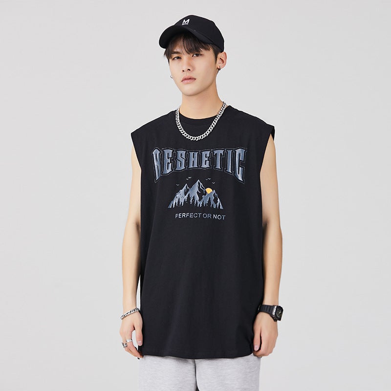 3218 | Large size men''s vest men''s ins Tide brand large size loose fat casual sports all-match sleeveless T-shirt - Image 4