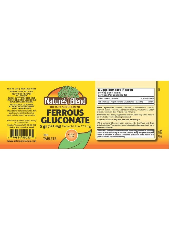 Nature's Blend Ferrous Gluconate Tablets, 100 Count - Image 2
