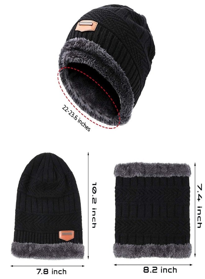 اي دي اي طقم قبعات شتوية محبوكة ووشاح من ADA®، ومدفأة للرقبة مبطنة بفرو سميك للرجال والنساء - أسود - Image 4