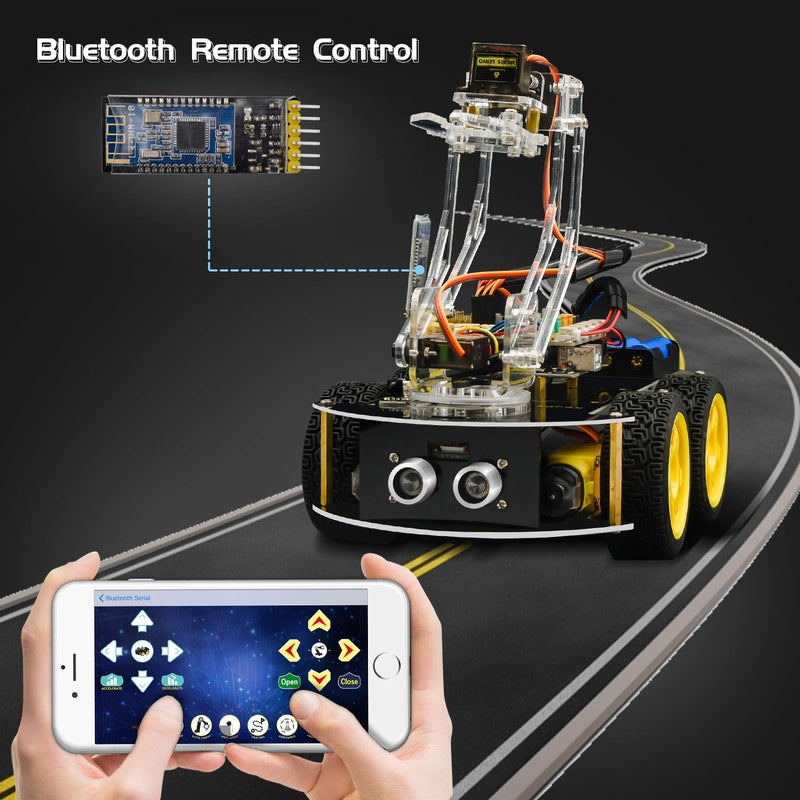 Keyestudio 4WD Bluetooth Smart Car Robot Arm Building Starter Kit for Arduino ，for Uno R3 Programmable Robotics Coding Kit DIY Set for Student Adults 15+ - Image 4