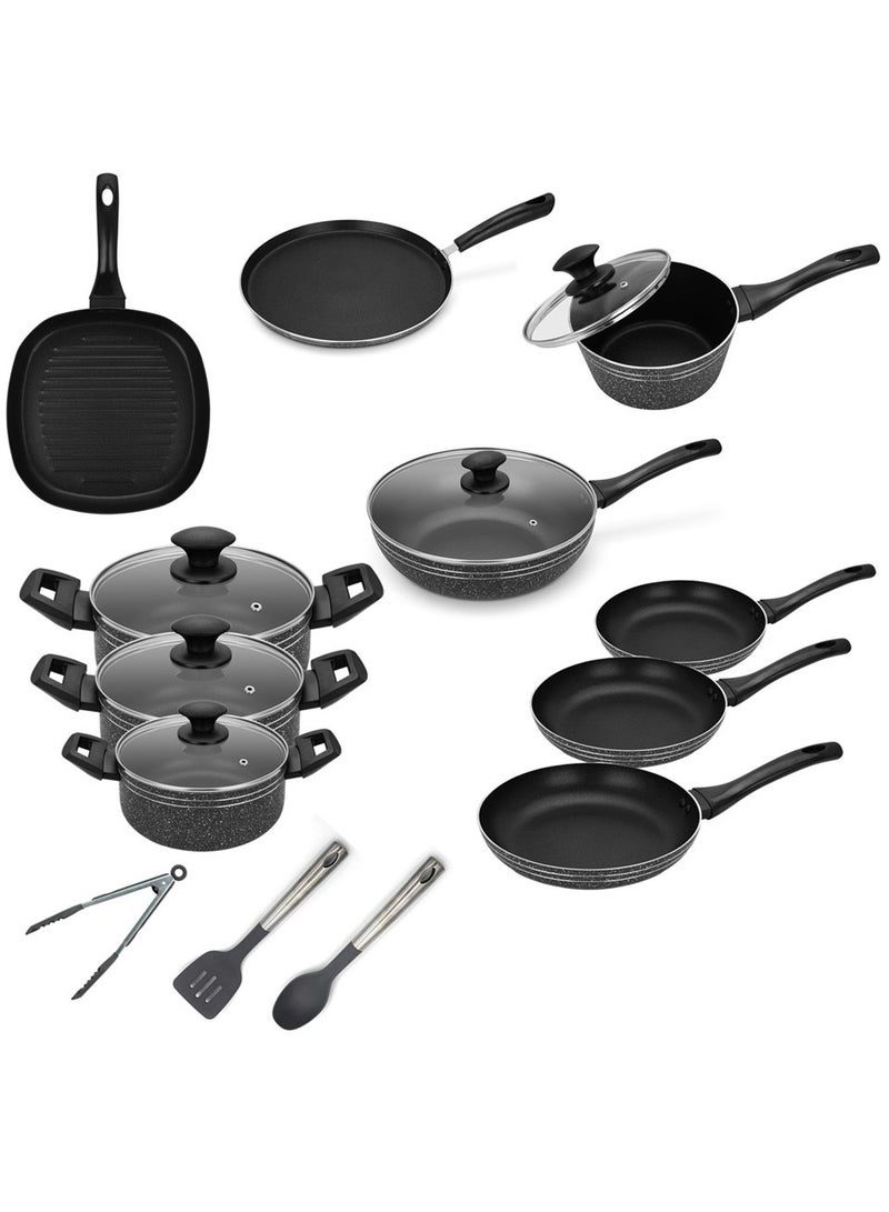 Auroware 18 Piece Non Stick Cookware Frying Pan Casserole Sauce Pan Wok Pan with Tempered Glass lid Kitchens Utensils Three Layer Coating PFOA Free - Image 1