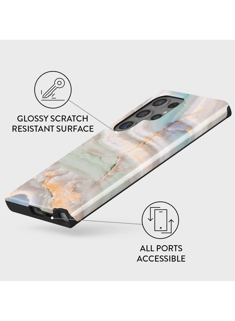 BURGA BURGA Phone Case Compatible with Samsung Galaxy S24 Ultra Mobile Phone Case Hybrid 2 Layer Hard Shell Silicone Protective Case - Pastel Hues Colorful Marble - Scratch Resistant Shockproof Cover