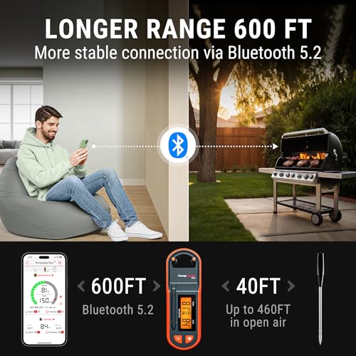 Thermopro TempSpike 600 ft Wireless Meat Thermometer Digital with Ultra-Thinner Probe, Bluetooth Meat Thermometer Wireless with LCD-Enhanced Booster for BBQ Grill Smoker Rotisserie Sous Vide - Image 2