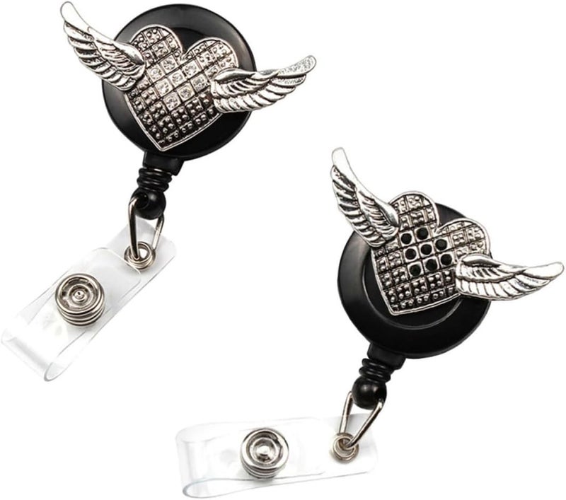 Retro Wing Shaped Round Rhinestone Id Badge Clip with Telescopic Easy Pull Buckle, Alloy and Plastic Material, Convenient for Scanning, for Office and Business Exhibition Use - Image 1
