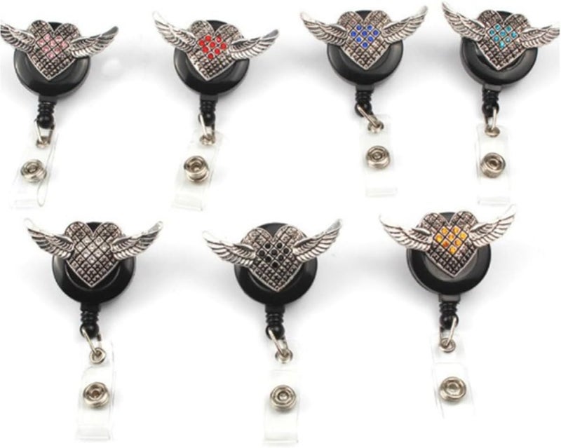Retro Wing Shaped Round Rhinestone Id Badge Clip with Telescopic Easy Pull Buckle, Alloy and Plastic Material, Convenient for Scanning, for Office and Business Exhibition Use - Image 3