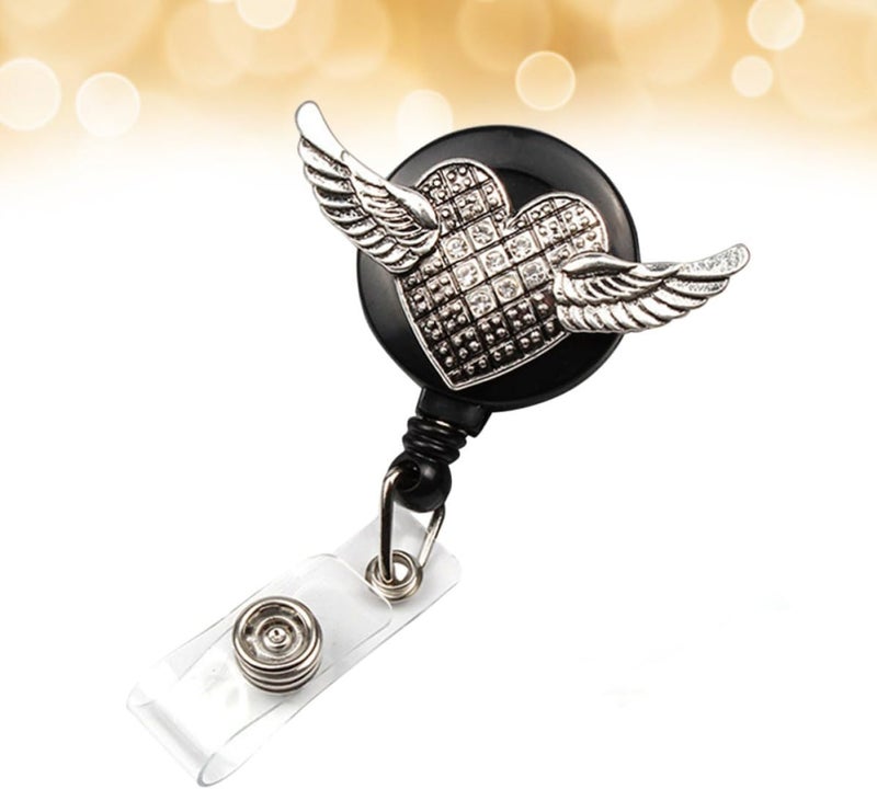 Retro Wing Shaped Round Rhinestone Id Badge Clip with Telescopic Easy Pull Buckle, Alloy and Plastic Material, Convenient for Scanning, for Office and Business Exhibition Use - Image 4