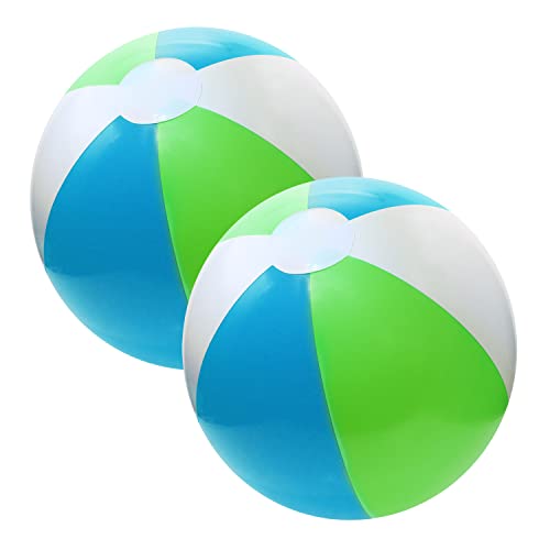 PENTA ANGEL Beach Balls 2PCS 12 Inch InflatableBlow Up Classic Rainbow Color Summer Swimming Pool Party Favors Water Toy Beachball for Women Men Adults Playing BlueWhiteGreen 12 Inch - Image 1