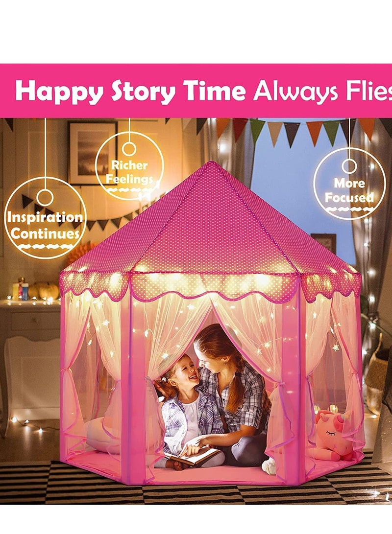 Hexagonal Princess Castle Indoor and Outdoor Play House Tent For Kids Pink - Image 1
