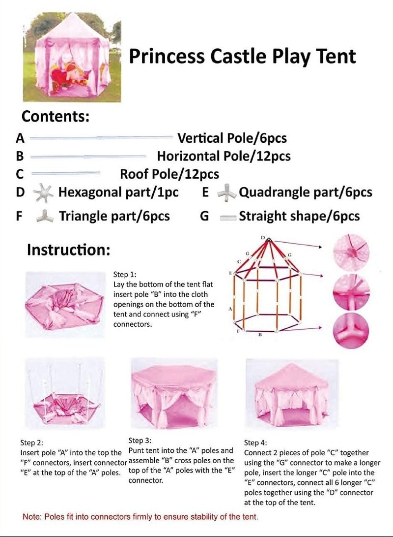 Hexagonal Princess Castle Indoor and Outdoor Play House Tent For Kids Pink - Image 4
