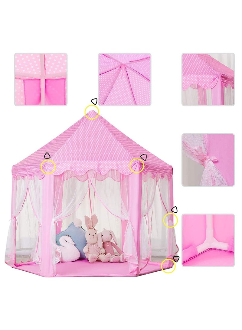 Hexagonal Princess Castle Indoor and Outdoor Play House Tent For Kids Pink - Image 5