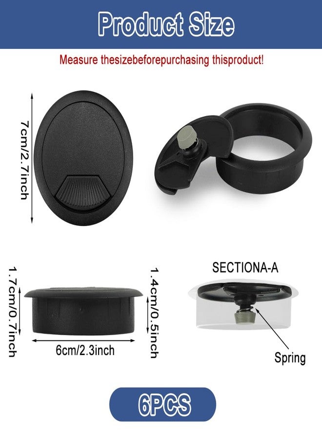 Serplex® 6Pcs Desk Grommets 2.36 inches Round Cable Grommets Desk Cable Hole Covers Multi Cable Organizers Office Decorative Desk Grommets for Power Cords(Black) - Image 2