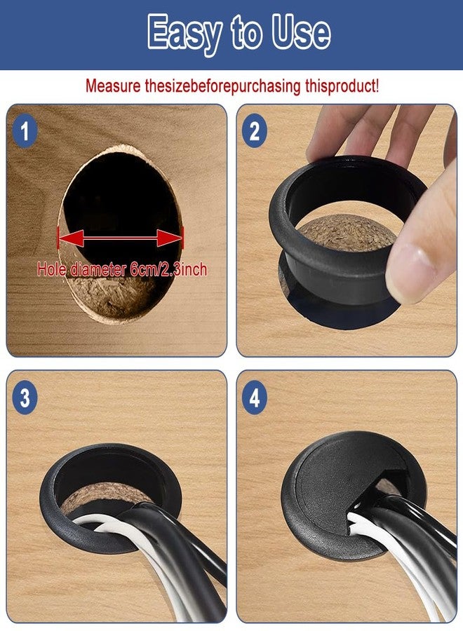 Serplex® 6Pcs Desk Grommets 2.36 inches Round Cable Grommets Desk Cable Hole Covers Multi Cable Organizers Office Decorative Desk Grommets for Power Cords(Black) - Image 4