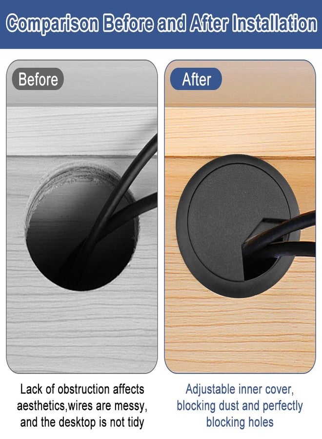 Serplex® 6Pcs Desk Grommets 2.36 inches Round Cable Grommets Desk Cable Hole Covers Multi Cable Organizers Office Decorative Desk Grommets for Power Cords(Black) - Image 5