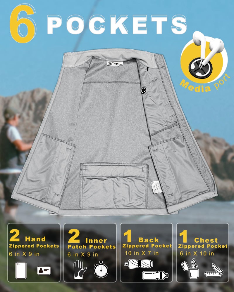 33,000ft Men's Windproof Lightweight Golf Vest Outerwear with Pockets, Softshell Sleeveless Jacket for Running Hiking Sports - Image 2