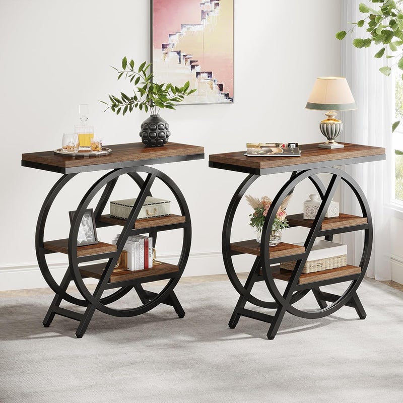 Tribesigns End Table for Living Room, 3-Tier Narrow Side Table with Storage, Wood Sofa Side Table with Geometric Metal Frame, Industrial Nightstand and Bedside Table for Bedroom - Image 5