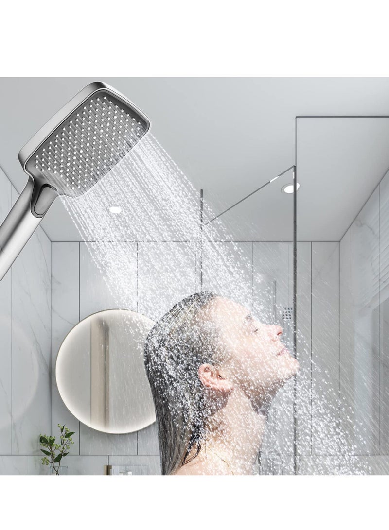 Square Shower Head & Shower Head Holder Set, Chrome Plated Shower Head with 3 Spray Settings High Pressure and Water-saving Adhesive Shower Head Holder - Image 4