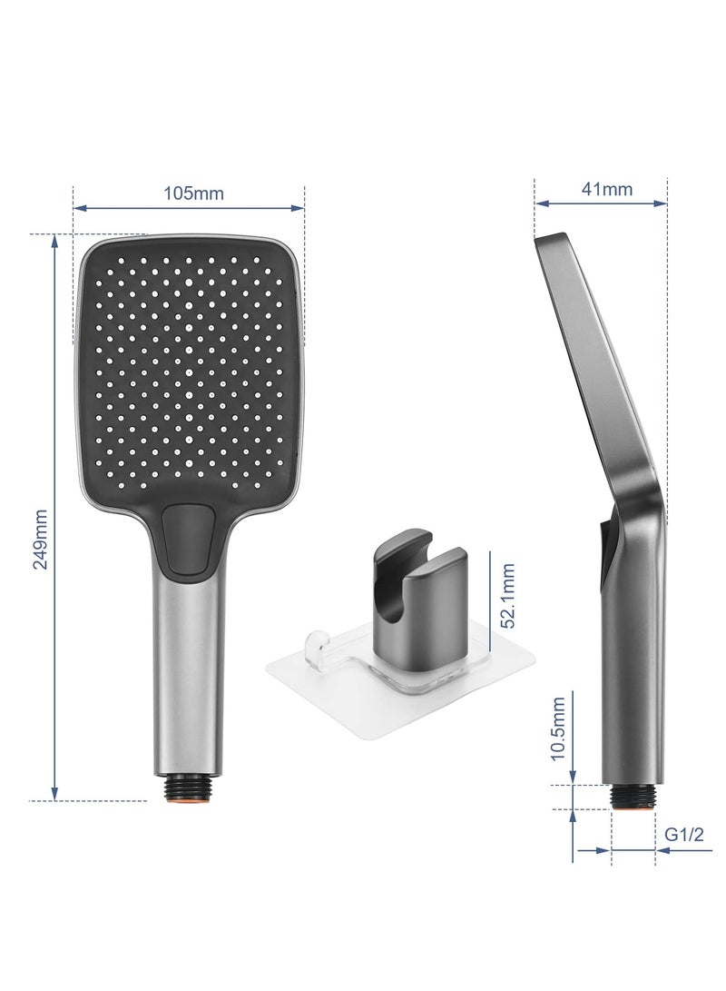 Square Shower Head & Shower Head Holder Set, Chrome Plated Shower Head with 3 Spray Settings High Pressure and Water-saving Adhesive Shower Head Holder - Image 2