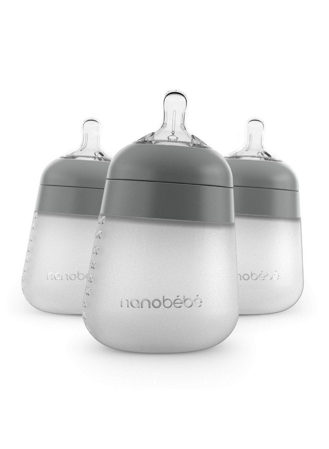 NANOBEBE Nanobébé Flexy Silicone Baby Bottle, Anti-Colic, Natural Feel, Non-Collapsing Nipple, Non-Tip Stable Base, Easy to Clean, 3-Pack, Gray, 9oz - Image 1