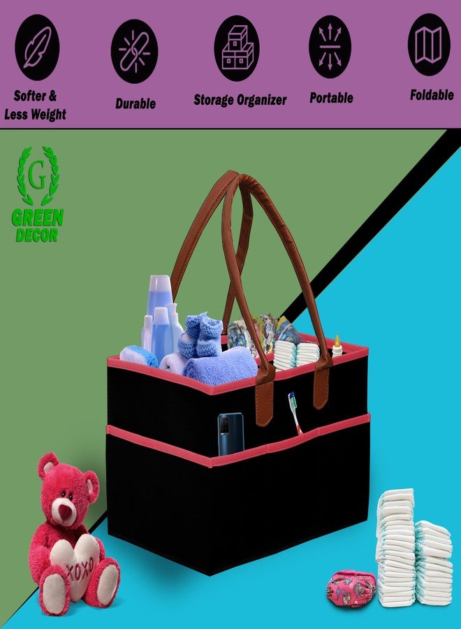 GREEN DECOR - Heavy Duty 400 GSM Felt Diaper Caddy Bag With Handles for Smart Mothers, Baby Diaper & Wipes Caddy Organizers,Nursery Storage Foldable & Portable(Black&Tan&Pink-15X10X8 Inch) - Image 5