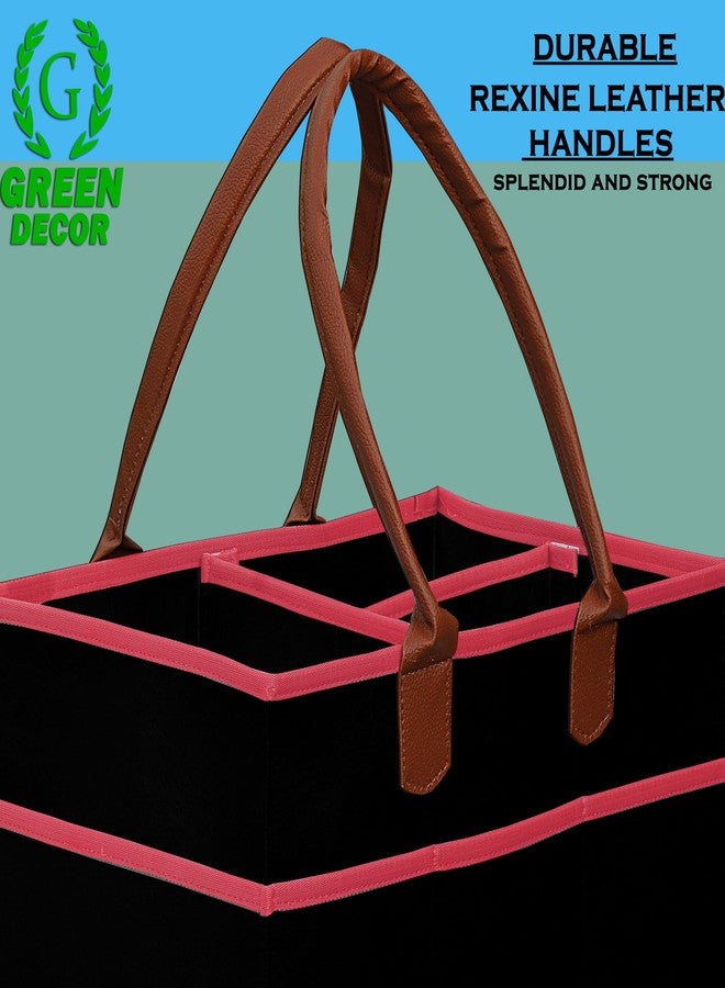 GREEN DECOR - Heavy Duty 400 GSM Felt Diaper Caddy Bag With Handles for Smart Mothers, Baby Diaper & Wipes Caddy Organizers,Nursery Storage Foldable & Portable(Black&Tan&Pink-15X10X8 Inch) - Image 3