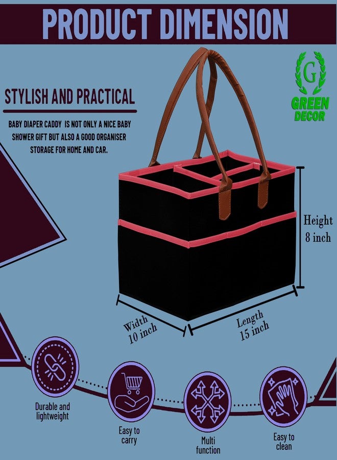 GREEN DECOR - Heavy Duty 400 GSM Felt Diaper Caddy Bag With Handles for Smart Mothers, Baby Diaper & Wipes Caddy Organizers,Nursery Storage Foldable & Portable(Black&Tan&Pink-15X10X8 Inch) - Image 2