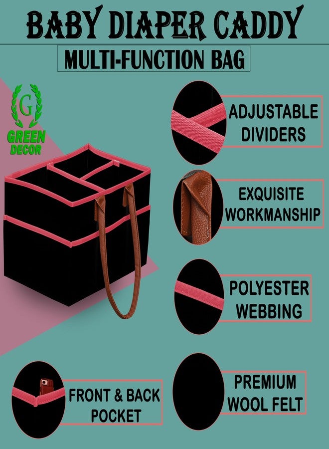GREEN DECOR - Heavy Duty 400 GSM Felt Diaper Caddy Bag With Handles for Smart Mothers, Baby Diaper & Wipes Caddy Organizers,Nursery Storage Foldable & Portable(Black&Tan&Pink-15X10X8 Inch) - Image 4