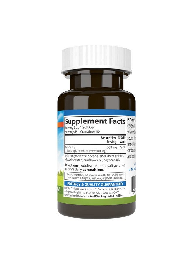 Carlson فيتامين E الطبيعي 400 IU 60 كبسولة لينة - Image 2