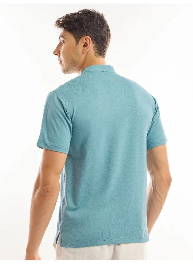 Beyoung Sky Blue Solid Henley T-shirt