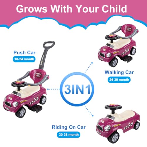 Chrome Wheels ChromeWheels 3 in 1 Ride on Push Car for Toddlers with Removable HandleGuardrailsPedal Horn Music Under Seat Storage Purple - Image 5