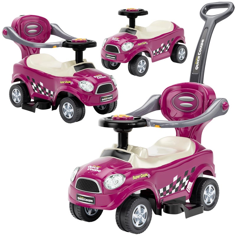 Chrome Wheels ChromeWheels 3 in 1 Ride on Push Car for Toddlers with Removable HandleGuardrailsPedal Horn Music Under Seat Storage Purple - Image 3