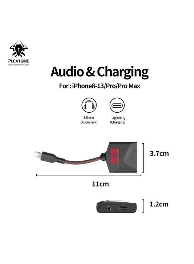 Plextone GS1ip Lightning to iPhone Adapter 2 in 1 Super Fast Charging and 3.5mm AUX Headphone Jack for Apple iPhone and iPad Suitable for iPhone 8 to iPhone 13 Pro Max Black - Image 4