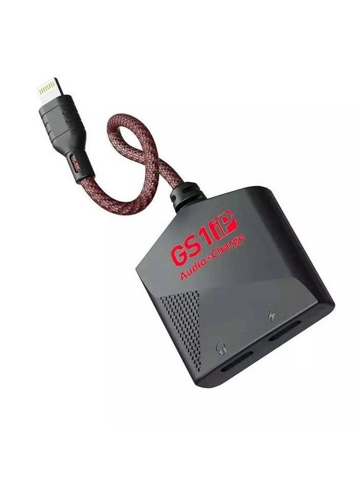 Plextone GS1ip Lightning to iPhone Adapter 2 in 1 Super Fast Charging and 3.5mm AUX Headphone Jack for Apple iPhone and iPad Suitable for iPhone 8 to iPhone 13 Pro Max Black - Image 1