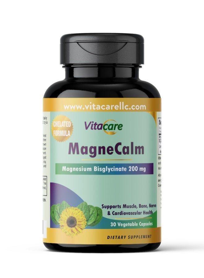 فيتا كير فيتاكير مجنيكالم 30 كبسولة نباتية مصنّع في الولايات المتحدة الأمريكية تركيبة عالية الجودة صُمّمت لدعم النوم الهادئ وتعزيز الاسترخاء الكامل للجسم. توفر 200 مجم من المغنيسيوم العنصري من Albion® Magnesium Bisglycinate Chelate والمدعّم بأكسيد المغنيسيوم داخل كبسولة نباتية سريعة الامتصاص لتحقيق أعلى توافر حيوي بدون أي اضطرابات معدية.  GMP • FDA • خالٍ من الكائنات المعدلة وراثيًا (Non-GMO) • حلال - Image 1