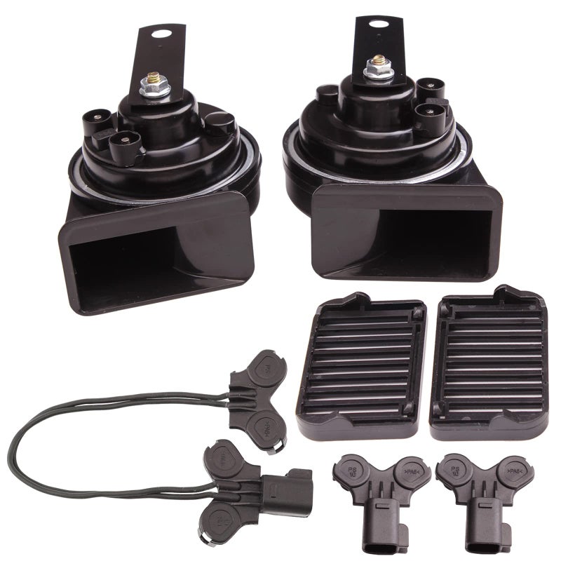 بوق سيارة AOLIHAN عالي الصوت متوافق مع GMChryslerFord 12V مقاوم للماء بوق حلزوني 125db عالي ومنخفض النغمة مع قابس لفورد