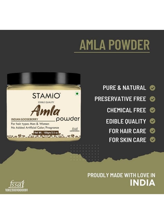 STAMIO Amla Bhringraj Hibiscus Powder 300 Gm Combo Pack For Hair Care Mask, Diy | Pure Rosa-Sinensis Gudhal Flower | Natural Indian Gooseberry | Eclipta Alba | Triple-Sifted & Microfine | In Jar 100Gm X 3 - Image 2