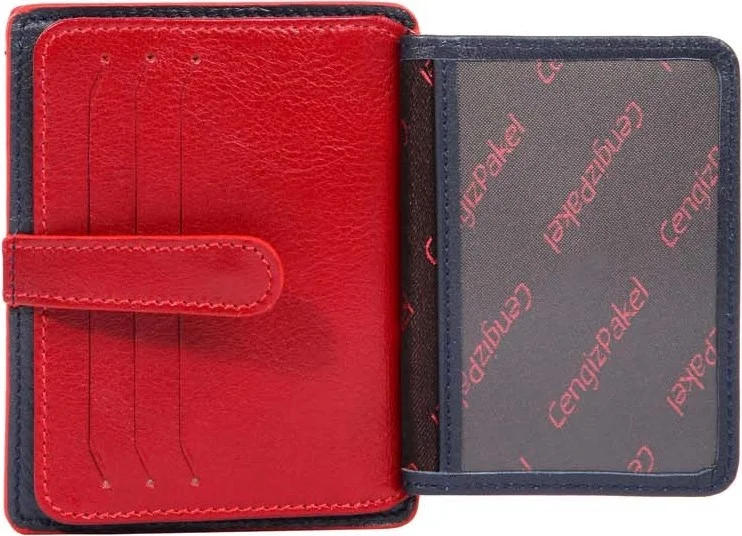 Cengiz Pakel Leather Navy Blue-Red Card Holder
