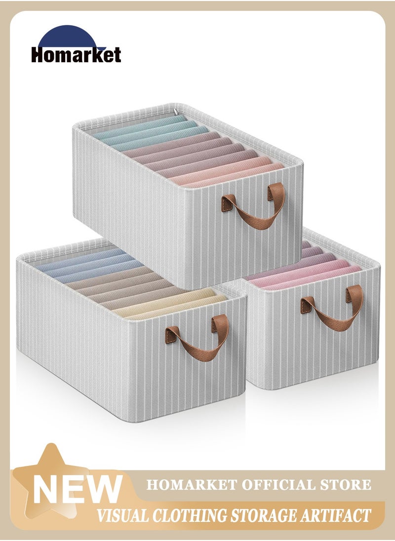 HomarKet 3pcs Wardrobe Clothes Organizer Foldable Closet Storage Organizer for Clothes Jeans Washable Closet Storage Boxes with Carrying Handles Cube Storage Bin for Home Bedroom Office  - Image 2