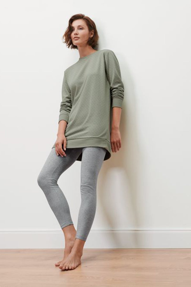 Tchibo Women 2 Pieces Doted T-shirt And Pajama, Green/Grey  - Image 1