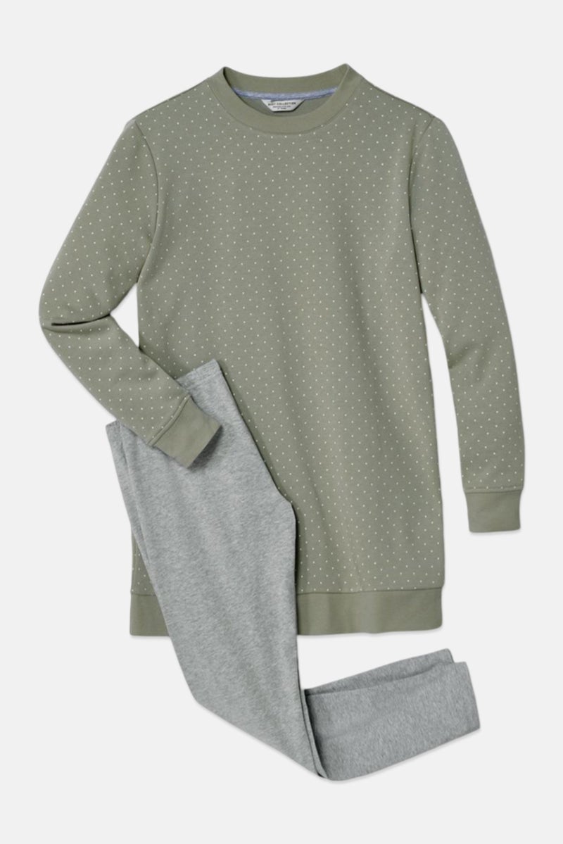 Tchibo Women 2 Pieces Doted T-shirt And Pajama, Green/Grey  - Image 2