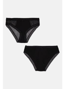 DIM Women 2 Pack Textured Panties, Black  - Image 1