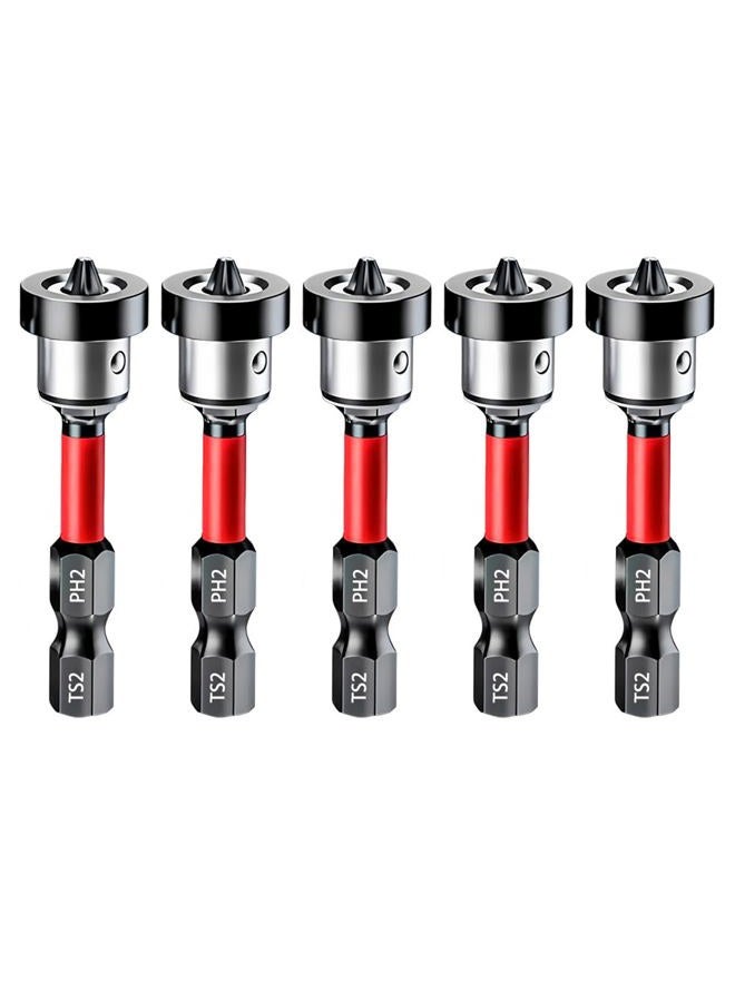 Saipe 5pcs Drywall Screw Setter, Magnetic Positioning Screwdriver Bits PH2 Bits, 1/4" Hex Shank Drywall Screw Bit, Plasterboard Screws Locating Batch Head Drilling Tools, 50mm - Image 1