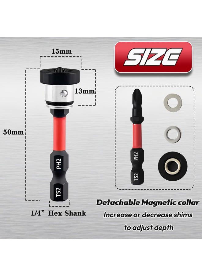 Saipe 5pcs Drywall Screw Setter, Magnetic Positioning Screwdriver Bits PH2 Bits, 1/4" Hex Shank Drywall Screw Bit, Plasterboard Screws Locating Batch Head Drilling Tools, 50mm - Image 5